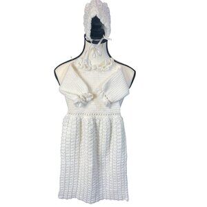 Vintage Long Christening Gown Baptism Dress Hand Made Crochet Handcrafted Baby